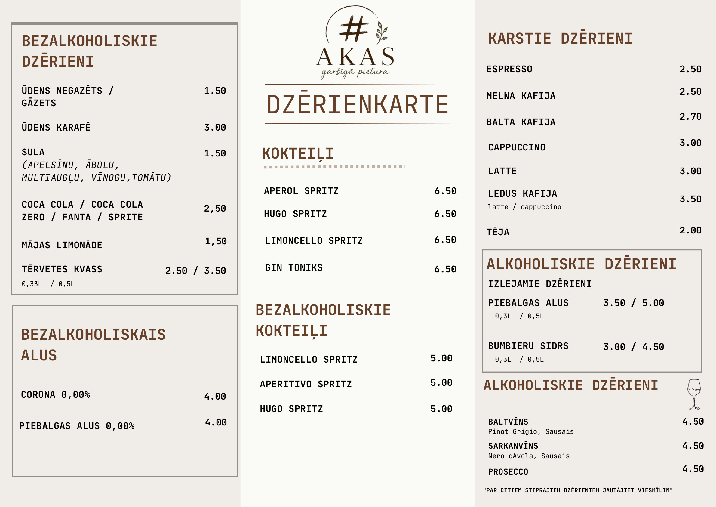 AKAS ēdienkarte, otrā lapa